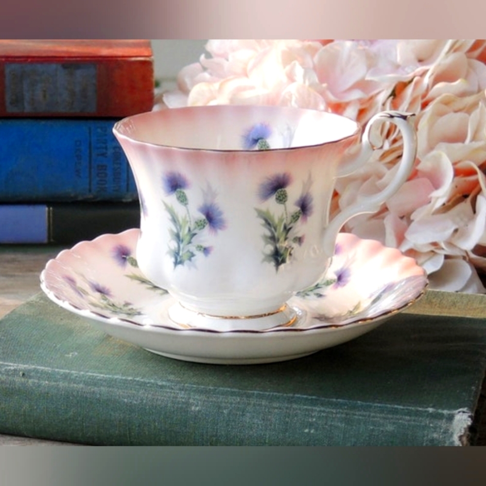 RARE FIND Vintage Royal Albert Thistle Bone China Tea Cup & Saucer 4466 England